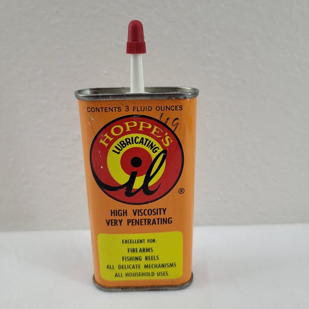 Vintage Hoppes Oil Can 3 fl oz empty metal can with lid stopper 5 inch Lubricant
